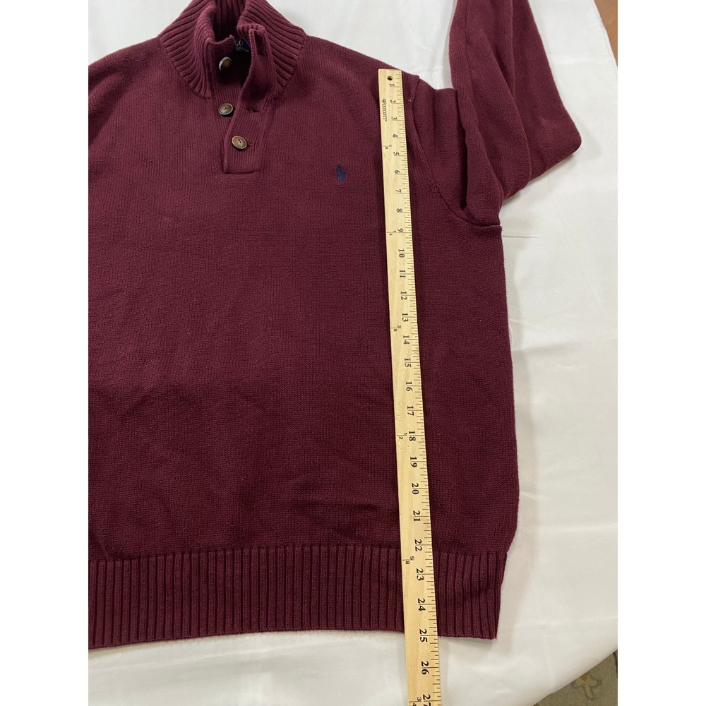 Polo Ralph Lauren Mens XL Burgundy Button Mock Neck Pullover Sweater Blue Pony - Picture 6 of 10